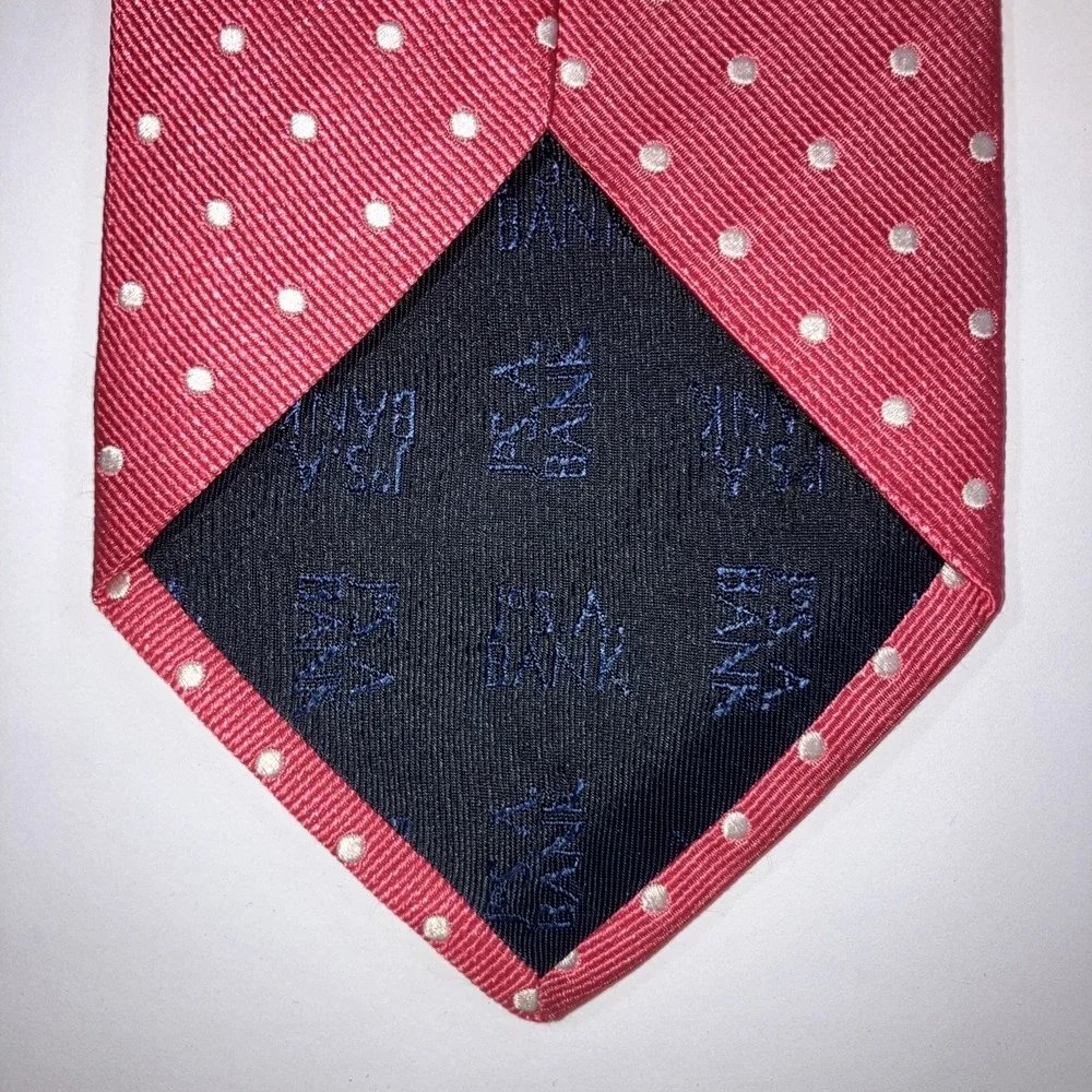 Jos A‎ Bank Silk Repp Tie Pink White Polka Dot Classic Made in Italy 60.5x3.75
